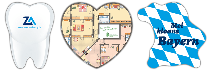 Beispiel Mousepad Sonderformen: Zahn, Herz und Land Bayern